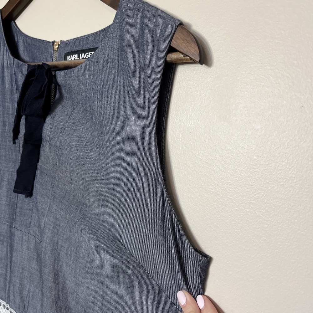 KARL LAGERFELD PARIS  Sleeveless Dress Denim Lace Size 8 Office Career‎ - Picture 5 of 9